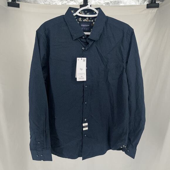 NWT Denim & Flower Navy Blue White Dot Men's Size‎ Large Button Up Long Sleeve - Picture 1 of 8